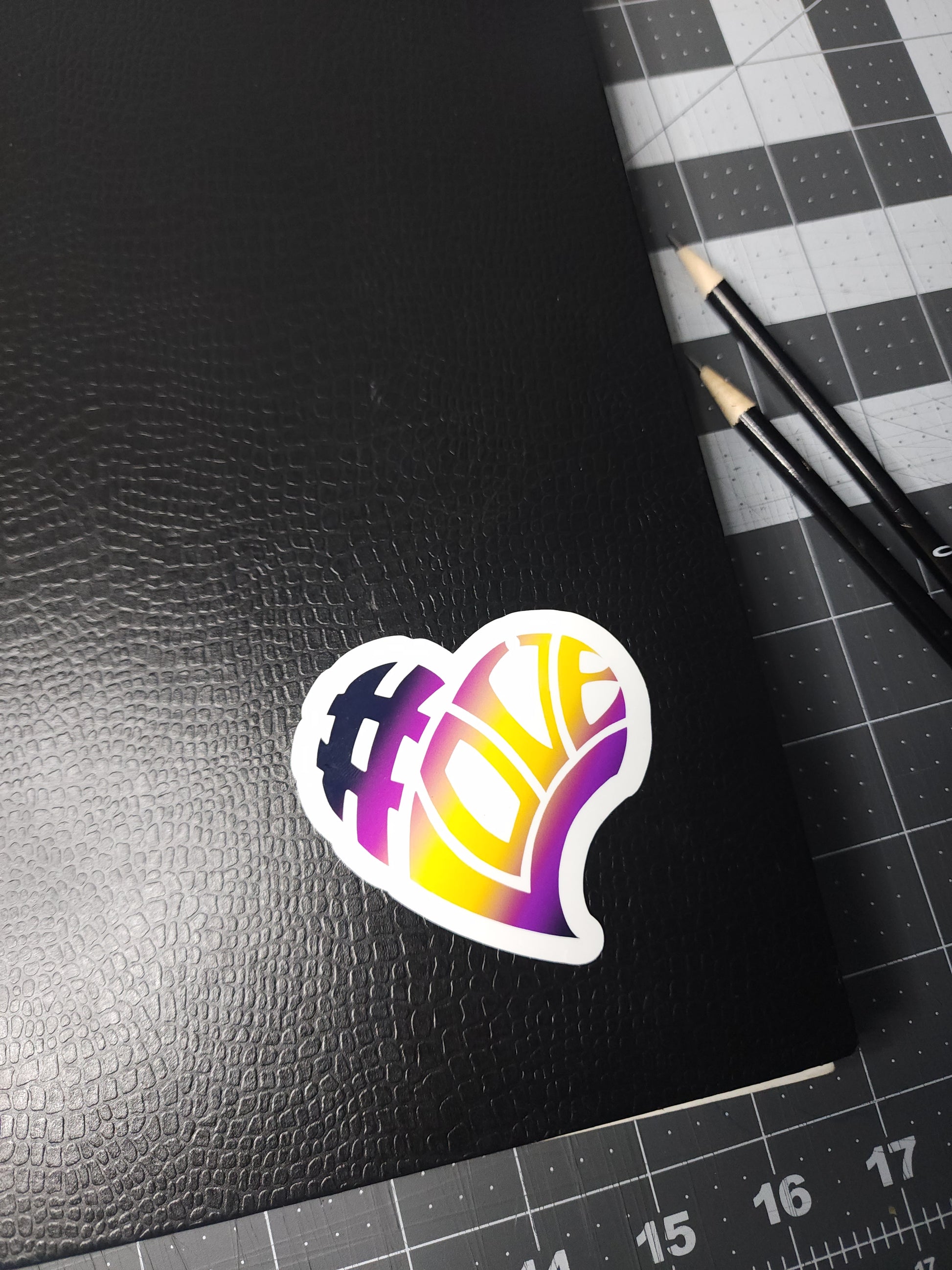 #LOVE Vinyl Laptop Stickers In Rainbow and Purple, Black & Gold
