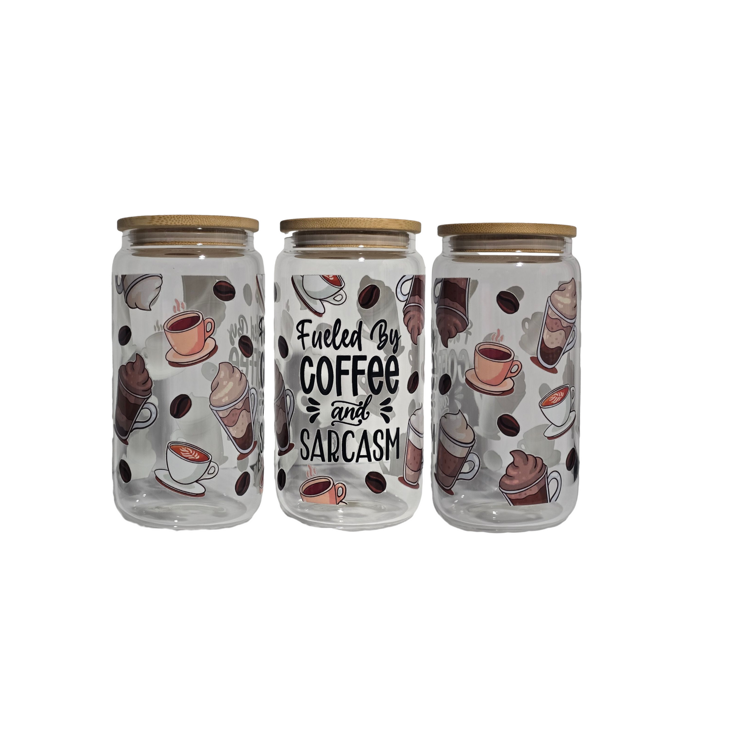 16oz. Glass Tumbler w/Lid - "Coffee & Sarcasm"