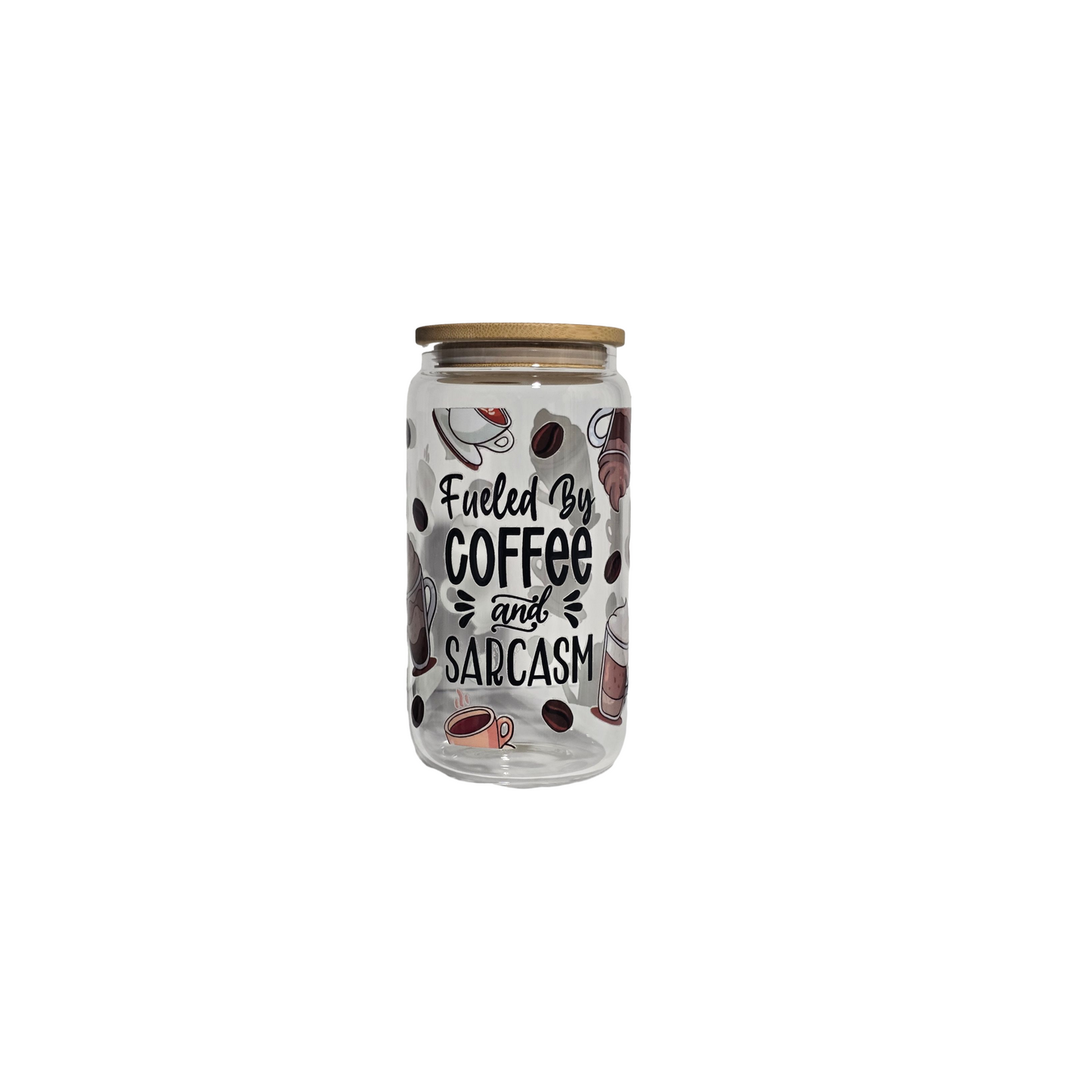 16oz. Glass Tumbler w/Lid - "Coffee & Sarcasm"